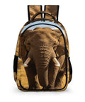 Unisex Elephant Print Backpack With Wilderness Design, large front view showing elephant image, sturdy and durable for school or travel