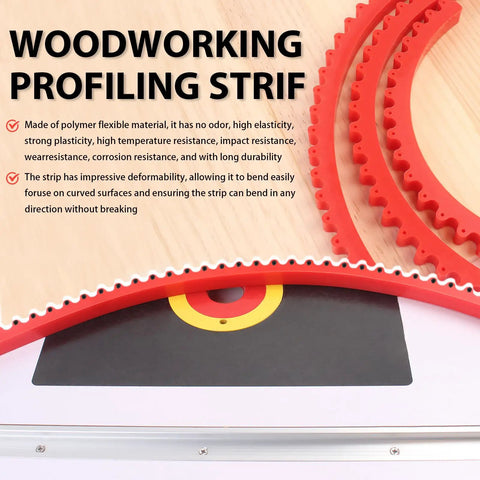 Dead Nuts Reliable 78 Inch Flexible Curve Template For Woodworking and Profiling showing red polymer strips on a wood surface