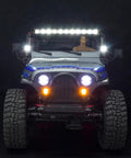Front view of RC crawler with 1/10 Scale RC Lights Kit Two LED Headlights For 1/8 And 1/10 RC Crawlers Including SCX10 III CJ7 Wraith Capra VS4-10 Upgrade