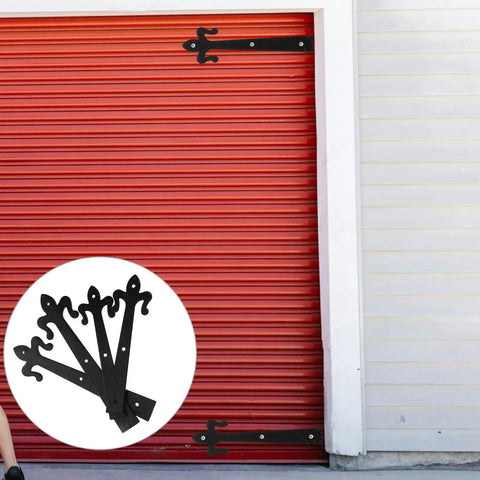 Flat Embossed Garage Door Hinge Set With Handles Decorative 4 Piece Hardware Kit 8 Inch And 10 Inch Hinges on red garage door