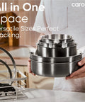 Stacked 15 Piece Stainless Steel Pots And Pans Set With Detachable Handle Induction Compatible Oven Safe Up To 600 Degrees