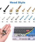 Pro Level 320 Pcs Mixed Self Drilling Screw Assortment Kit Featuring Heavy Duty Self Tapping Fasteners For Wood Sheet Metal And Drywall With Organized Carry Case Built Tough Ready To Roll Anywhere showing various screw head styles.