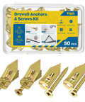 Heavy Duty Self Drilling Drywall Anchors And Screws Kit Featuring 50 Pieces Of Tough Carbon Steel Fasteners for picture hanging
