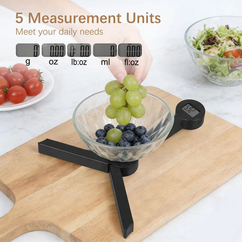 Folding Food Scale for Kitchen and Travel, Digital Pocket Scale With Grab-and-Go Convenience measuring grapes and blueberries