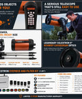 Image showcasing GoTo Telescope Bundle With 8SE Schmidt Cassegrain Computerized NexStar System features and accessories.