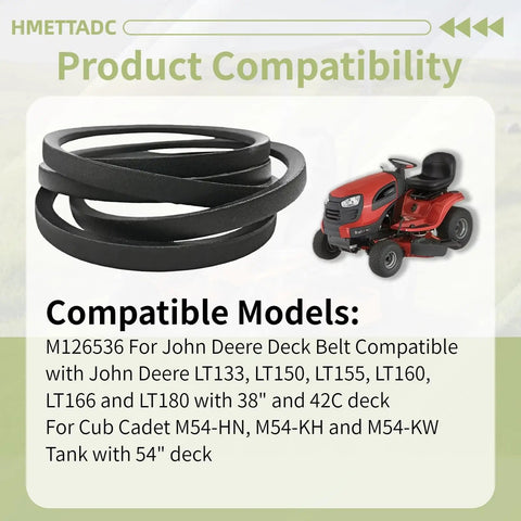 Heavy Duty Deck Drive Belt Replacement Fits LT133 LT150 LT155 LT160 LT166 LT180 For 38 Inch And 42C Decks And Cub Cadet M54 HN KH KW With 54 Inch Deck Half Inch By 114 Inch Belt