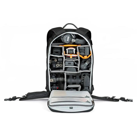 ProTactic BP 450 AW 2 25L Modular Camera Backpack With CradleFit Pocket open view showing organized camera gear compartments