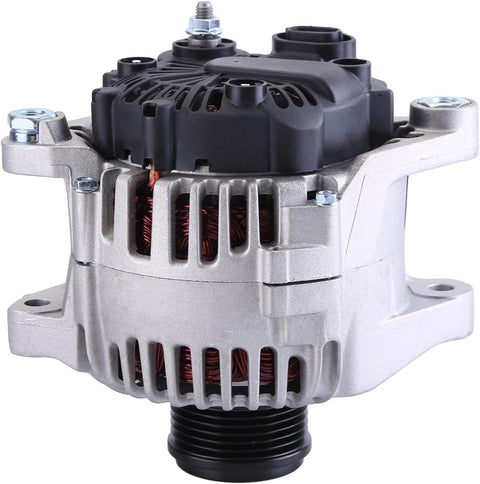 Front view of drop in replacement alternator for 2.4L Hyundai Sonata and Kia Optima 2010 to 2013 with OE TG11C087 11066 15598 references.