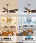 52" Plywood Modern Ceiling Fan with Light and Remote for Living Room Golden showcasing summer and winter modes in a stylish living space.