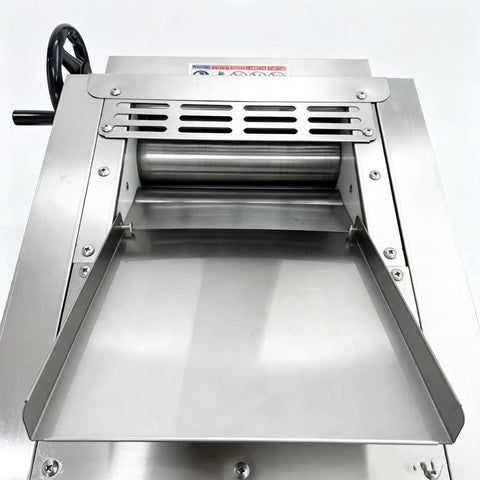 Heavy Duty Commercial Electric Dough Roller And Sheet Machine Features 2200W Motor For Uniform Pizza Base Baking Sprocket Drive Pressing System with stainless steel finish.