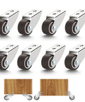 8 Pack Low Profile Caster Wheels 1 Inch Non Swivel Fixed Casters Silent Rubber Tread For A Slick Furniture Glide with mounts
