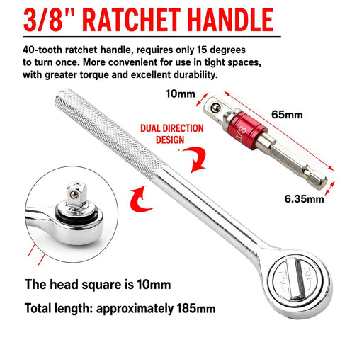 All Purpose Universal Socket Wrench Tool Set With Auto Adjusting Ten To Nineteen Millimeter Sockets For Three Eighths Inch Drive Ratchets