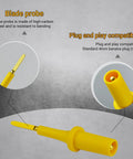 Pro Grade Automotive Test Probe Adapter Kit With Back Probe And Blade Probe Tools showing yellow blade probe and plug