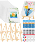 160 Piece Canvas With Easel Painting Kit Including Wooden Easel Blank Canvases 100 Brush Set And 30 Detail Liners For Kids