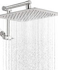 All Metal 10 Inch Rain Shower Head With 13 Inch Adjustable Brass Extension Arm, High Pressure Rainfall Shower Head, Luxury Modern Square Waterfall Design In Brushed Nickel