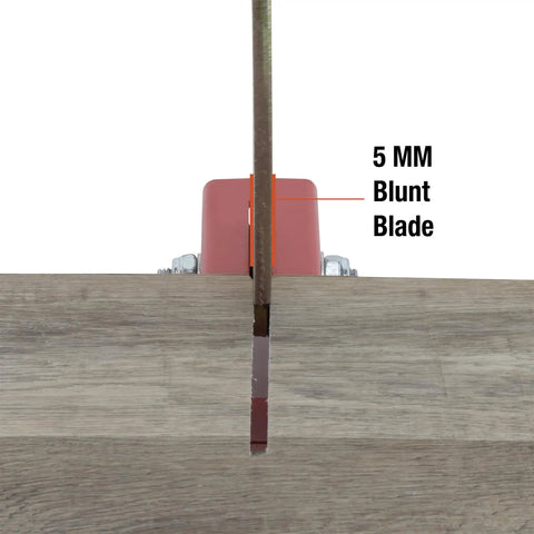 DIY Ready Laminate And Vinyl Plank Cutter For 8 Inch Boards That Cuts Laminate Up To 8 Wide And 10 Mm Thick And Vinyl Up To 8 Wide And 4 Mm Thick End Piece Cutter With Zinc Plated Steel Blade For Clean Non Splitting Cuts showing cutting blade over wood planks.