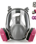 Full Face Respirator With Filters For Sanding, Painting, Spraying And Welding Reusable Gas Mask with front view and filters shown