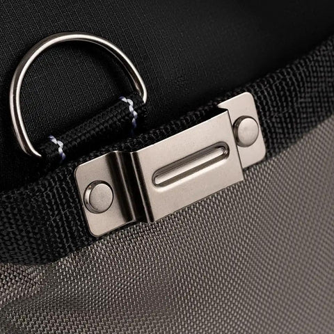 Extreme Big Daddy Tool Bag In Gray With 25 Pockets, showing metal clasp and rugged webbing detail