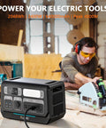 2400W LiFePO4 Portable Power Station With 2048Wh Solar Generator in workshop with tools 3600W surge, 1500W AC and 1200W solar charging