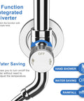 Close-up of the 3 function integrated diverter on the 9 Inch Rainfall Shower Head And Handheld Showerhead Combo With Slide Bar in Brushed Nickel.