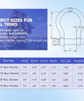 Diagram showing sizes and specifications of 5/16 inch Black 316 Stainless Steel Bow And Clevis Shackles for marine use.