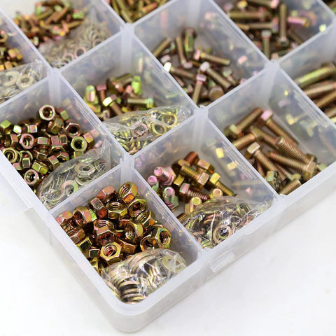Heavy Duty Bolts And Nuts Kit With 1600Pcs M4 M5 M6 Grade 8.8 Alloy Steel Fasteners, Flat And Lock Washer Set, 15 Most Common Sizes