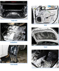 Beefed Up Car And Truck Sound Deadener And Heat Shield Underlay Mat With Aluminum Foil Foam installed in various vehicle areas.