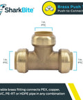 Three Quarter Inch Brass Push to Connect Tee Plumbing Fitting Six Pack Ideal for Quick Joins in Tight Spaces Works with PEX Copper CPVC PERT HDPE Model U370LF shown