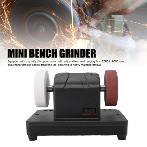 Depisuta Mini Bench Grinder Compatible With 20V Battery Tools, compact design with dual grinding wheels for versatile DIY use.
