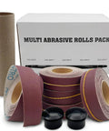 Emery Cloth Roll Set With 5 Grits 150 240 320 400 600 8 Meters Aluminum Oxide Sandpaper in front of packaging
