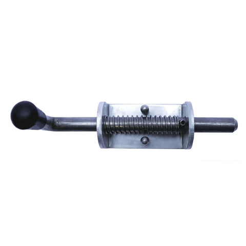 Heavy Duty Aluminum Barrel Bolt Lock With Spring Loaded Latch, 6.5 Inch Long Bolt, side view showing grip handle for gates