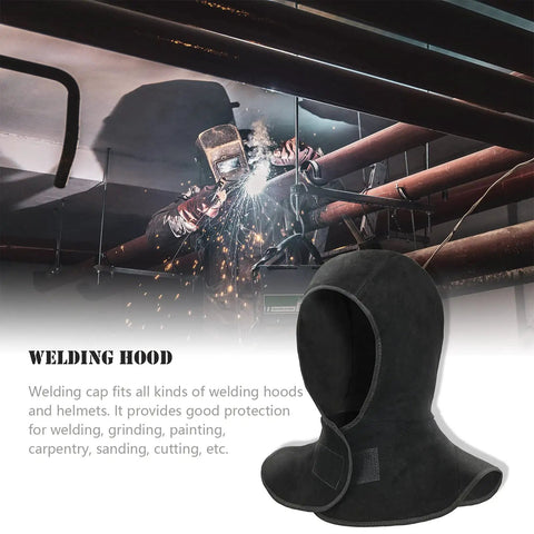 Flame Retardant Welding Hood With Neck Drape Leather Cap for Head, Eye and Neck Protection in industrial setting