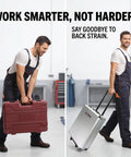 Man using 899-Piece Rolling Tool Cart With Four Removable Trays, Portable Tool Chest On Wheels for easy transport in garage.