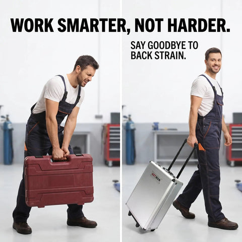 Man using 899-Piece Rolling Tool Cart With Four Removable Trays, Portable Tool Chest On Wheels for easy transport in garage.