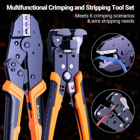 Ultimate Preciva Crimping Tool Kit Featuring Quick-Change 6-Jaw System, Heavy Duty Wire Stripper, Plus 285 Premium Terminals For Heat Shrink Insulated And Solar Connectors In Auto Or Home Jobs shown open