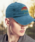 Model wearing Women's RV Pilot Hat For Road Trips And Camper Vacations with adjustable back, cyan blue shade, side view