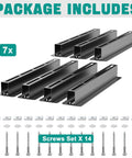 Package includes 7 brackets and screws for Heavy Duty Ceiling Storage Rack For Garage, Adjustable Overhead Bin System, 16 Inch Span, Rust Resistant Coating.