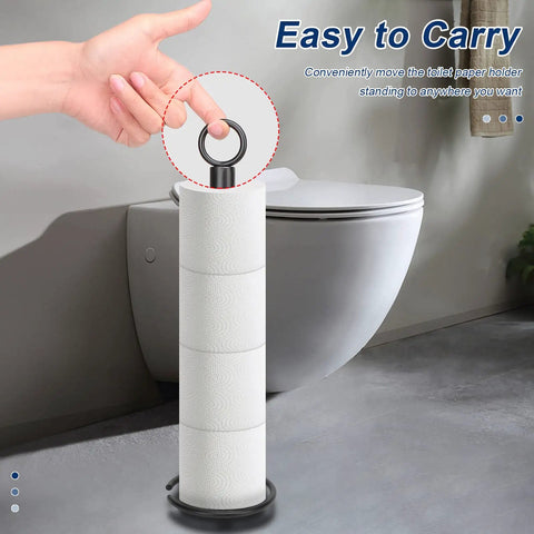 Freestanding Toilet Paper Holder Stand For 4 Rolls With Reserve, All Metal Matte Black Iron, Rustproof, Heavy Weighted Base