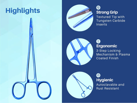 Mayo Hegar Needle Holder 7 Inch Surgical Needle Driver Clamp Forceps With Blue Plasma Coating And Tungsten Carbide Inserts