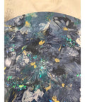 Close-up of 16 Inch Floral Resin Lazy Susan on Wood Serving Tray Base Blue Gold White Art Organizer