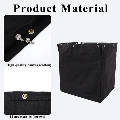 Heavy Duty Table Saw Dust Collector Bag With Twelve Snap Locks, sturdy black cotton bag with snap lock details for easy attachment.