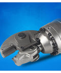 Close-up of Heavy Duty Electric Hydraulic Steel Bar Cutter With Rechargeable Battery And High Speed Copper Motor cutting head.