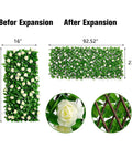 Expandable Faux Ivy Fence Screen for Balcony and Patio 16x45 Inch Closed Expands to 92 Inch Wide Willow Frame with Realistic Ivy and Flowers
