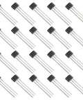 Top Shelf A3144 Hall Effect Sensors 20 Pack 3 Pin Magnetic Detector for Arduino, black sensors with metal pins arranged.