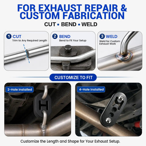 Ultimate 16 Piece Exhaust Hanger Kit featuring Heavy Duty Carbon Steel Rods With Rubber Mounts For Solid Installation And Smooth Ride, 2-hole installed