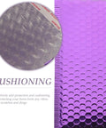 Close-up of Purple Self Seal Bubble Mailers 18x23cm, showcasing thick foil padding and cushioning bubbles for protection.