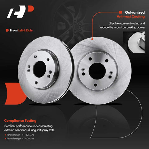 Beef Up Braking With 11.02 Inch Front Vented Disc Brake Rotors And Ceramic Pads Kit For Hyundai Elantra and Kia Forte, front left and right view.