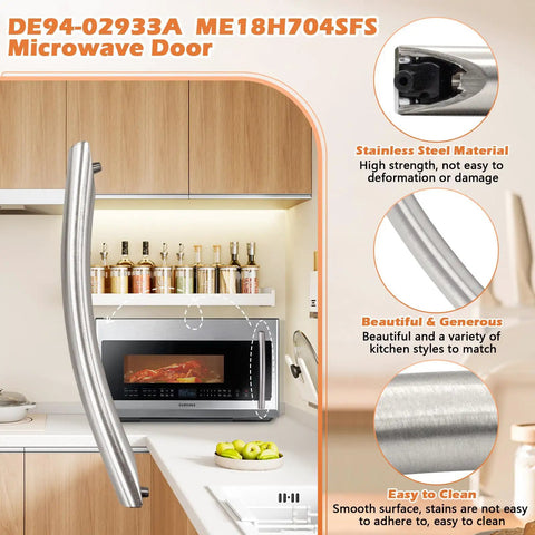 Microwave Door Handle Replacement That Fits Like A Boss For A Wide Range Of Models shown in kitchen setting.
