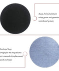 Top Grade 6 Inch Wet And Dry Sanding Discs With Hook Loop Backing For Orbital Sander showing black and blue discs for smooth polishing.