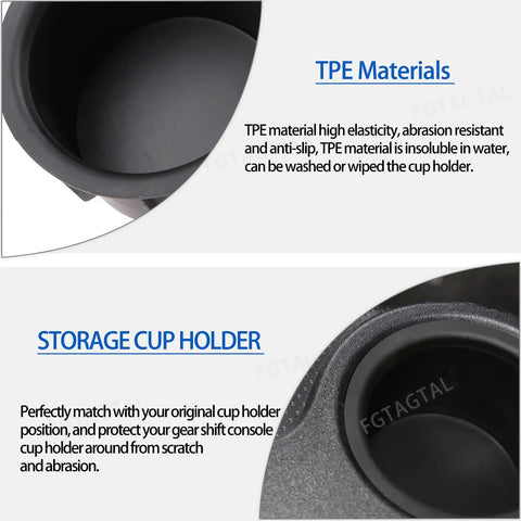 Close-up of Toyota FJ Cruiser Cup Holder Sub Assembly Replacement Kit For Gear Shift Console Black 2 Pack Soft TPE Inserts